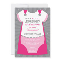 Invitación de superhéroes a Baby Shower, rosado, p