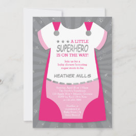 Invitación de superhéroes a Baby Shower, rosado, p