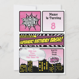 Invitación de superhéroes rosados