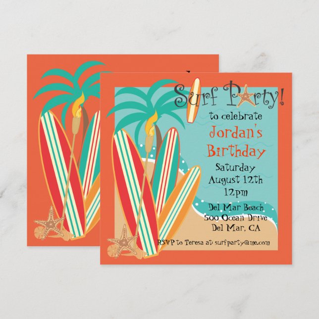 Invitación de Surf Party (Anverso / Reverso)