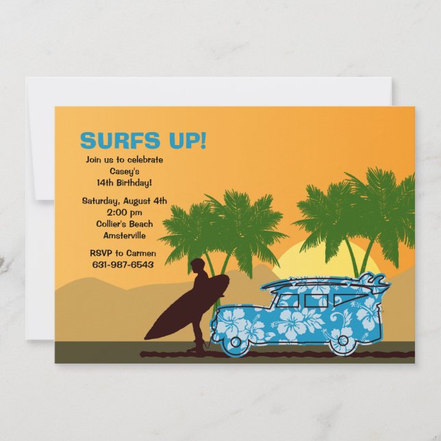 Invitación de Surfer Dude (Anverso)