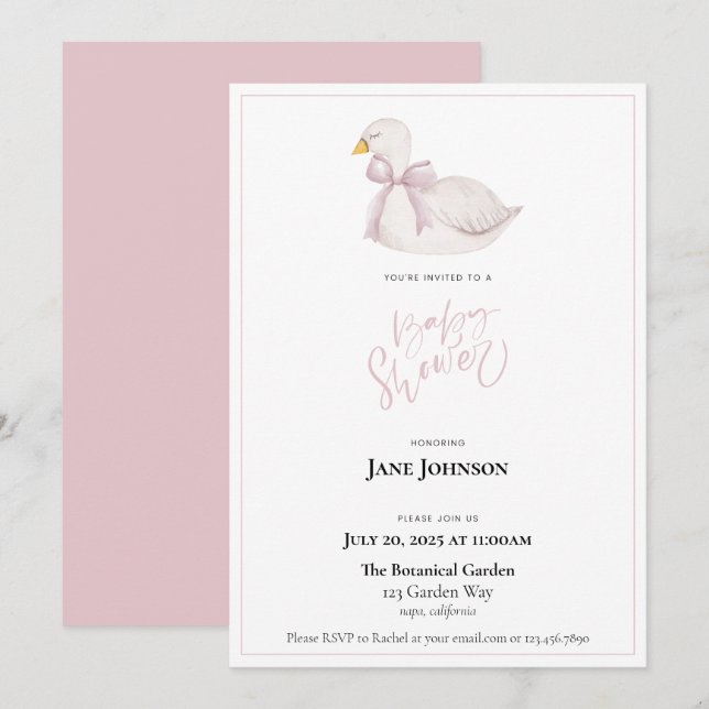 Invitación de Swan Baby Shower (Anverso / Reverso)
