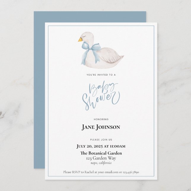 Invitación de Swan Baby Shower (Anverso / Reverso)