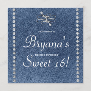 Invitación de Sweet 16 con Emblema de Denim & Diam