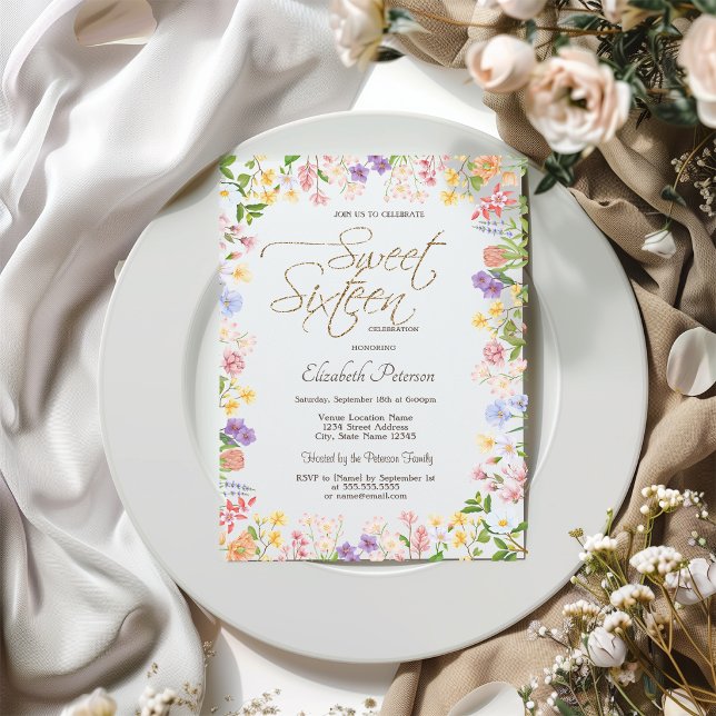 Invitación de Sweet 16 con flores silvestres enmar (Subido por el creador)