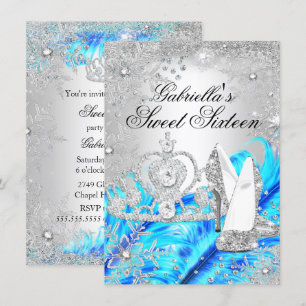 Invitación de Sweet 16 de copo de nieve azul con b