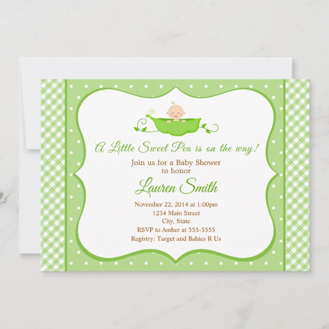 Invitación de Sweet Pea Baby Shower Sexo Neutral (Anverso)