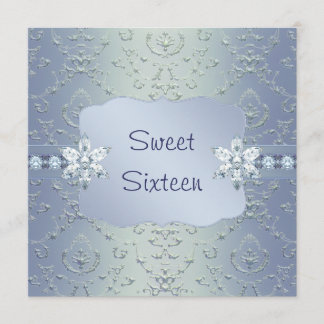 Invitación de Sweet Sixteen con brillo de damasco 