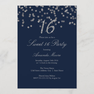 Invitación de Sweet Sixteen de Confeti Plateado y
