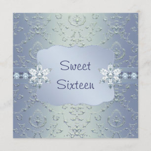 Invitación de Sweet Sixteen de Damasco Azul Teal c