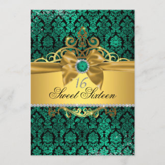 Invitación de Sweet Sixteen de Damasco Verde Teal 
