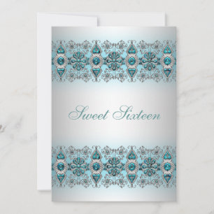 Invitación de Sweet Sixteen de encaje plateado azu