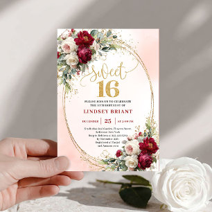 Invitación de Sweet Sixteen de lujo Boho granate d