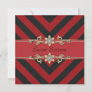 Invitación de Sweet Sixteen de raya Sassy Roja Neg