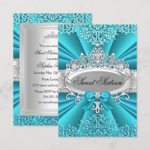 Invitación de Sweet Sixteen de Tiara Teal y Damask