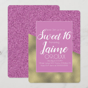 Invitación de Sweet Sixteen dorada y con brillo de