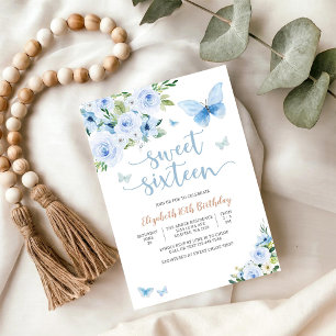 Invitación de Sweet Sixteen Floral Azul
