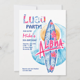 Invitación de tabla de surf Aloha