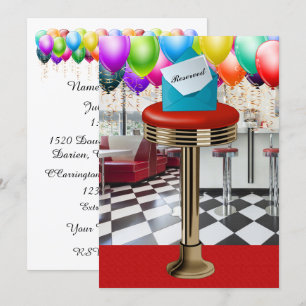 Invitación de taburete de bar de restaurante retro