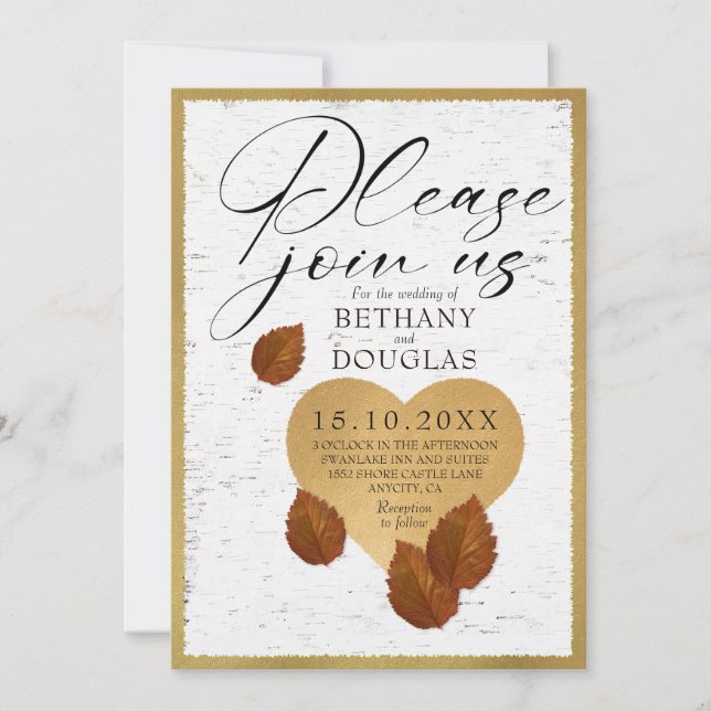 Invitación de Talla de Corazón de Boda (Anverso)