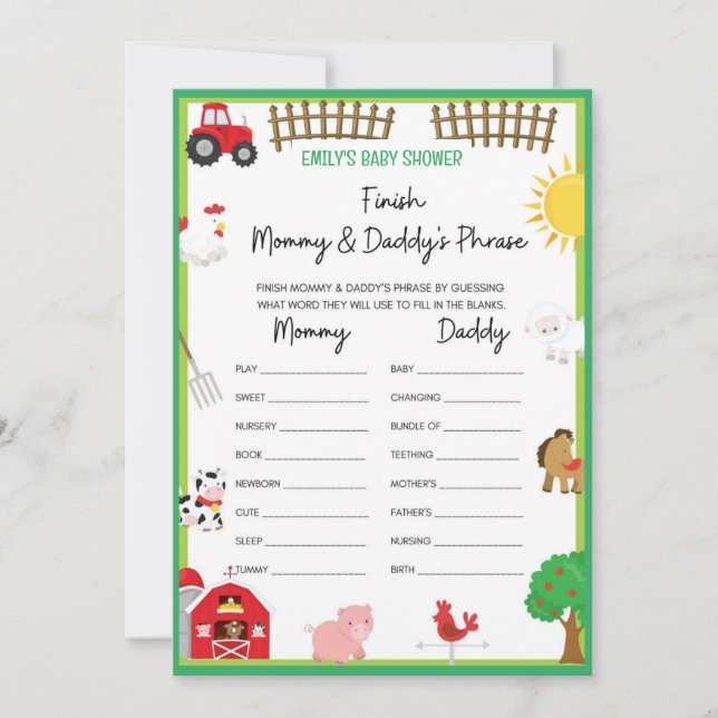 Invitación de tamaño de juego de Baby Shower para  (Anverso)