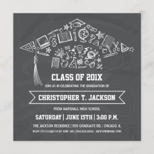 Invitación de tapón de graduación de Chalkboard co