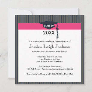 Invitación de tapón de graduación negro y rosa