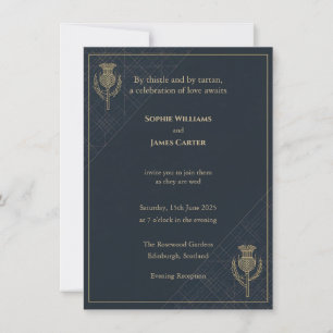 Invitación de Tarde de Navy Dorado de Tartán de Ca