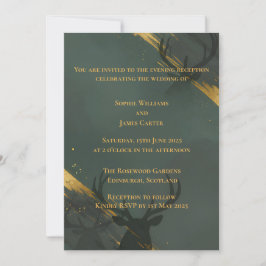 Invitación de Tarde de Oro y Verde Botella Oscuro