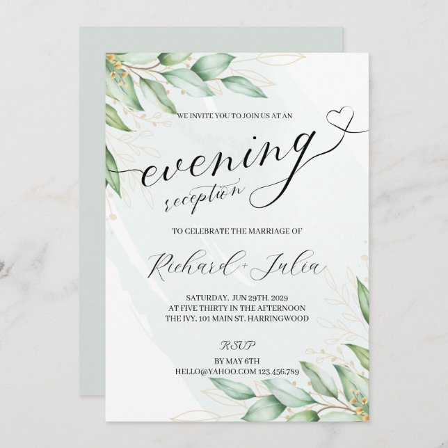 Invitación de Tarde para la Recepción de Boda de I (Anverso / Reverso)