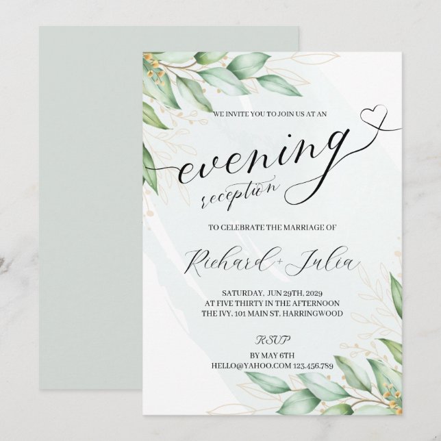 Invitación de Tarde para la Recepción de Boda IRIN (Anverso / Reverso)