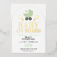 Invitación de tarjeta de bebé a bordo en papel de
