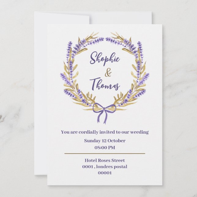 invitación de tarjeta de boda con flores de acuare (Anverso)