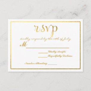Invitación de tarjeta de boda RSVP con lámina de o
