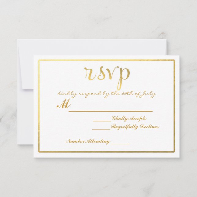 Invitación de tarjeta de boda RSVP con lámina de o (Anverso)