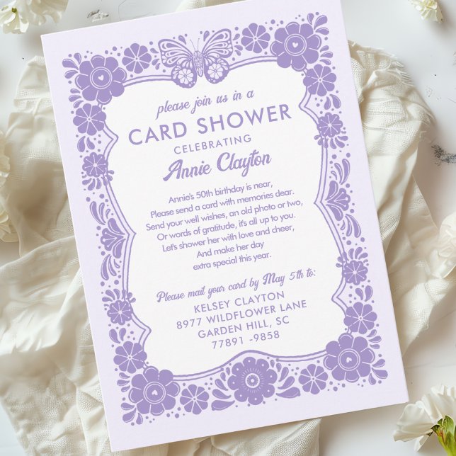 Invitación de tarjeta de cumpleaños con flores mor (Subido por el creador)