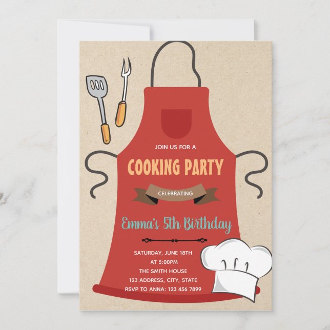 Invitación de tarjeta de cumpleaños de chef cocina (Anverso)