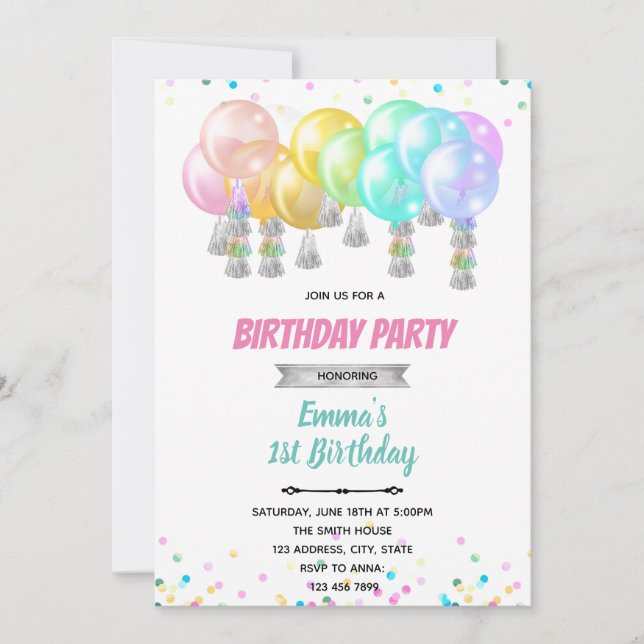 invitación de tarjeta de cumpleaños de globo paste (Anverso)