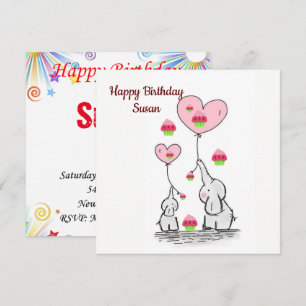 Invitación de Tarjeta de Cumpleaños Elefante