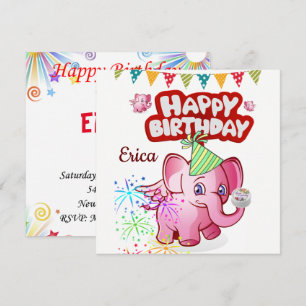 Invitación de Tarjeta de Cumpleaños Elefante