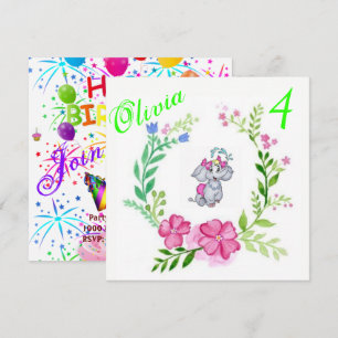 Invitación de Tarjeta de Cumpleaños Feliz Elefante