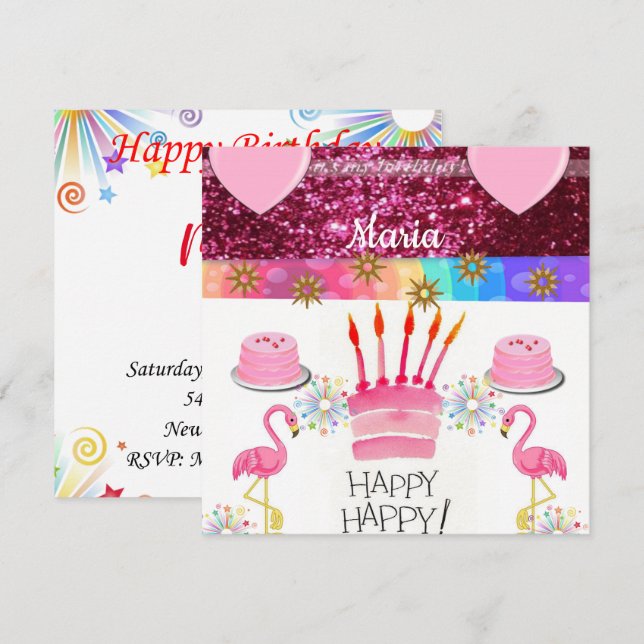 Invitación de Tarjeta de Cumpleaños Flamenco (Anverso / Reverso)