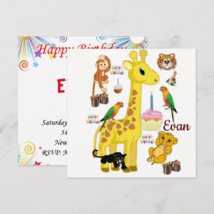 Invitación de Tarjeta de Cumpleaños Jirafa Mono