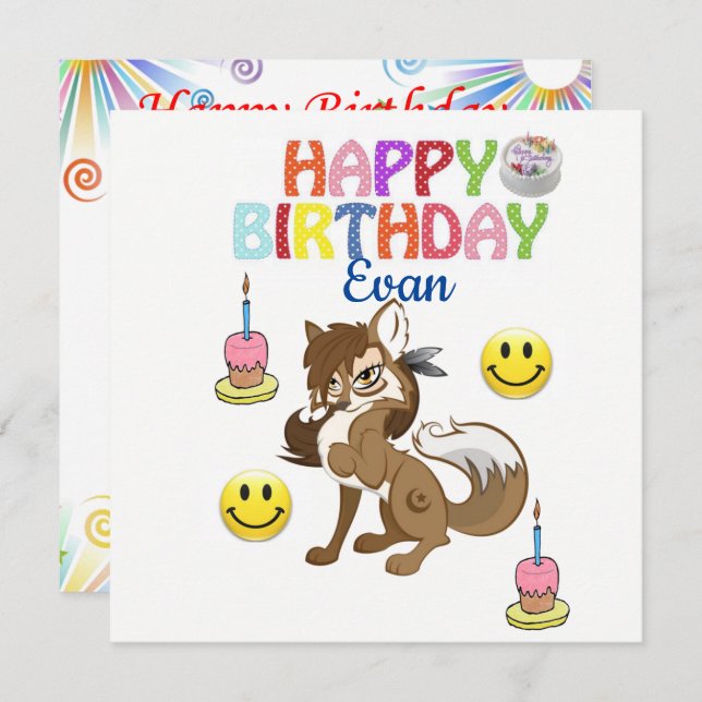 Invitación de Tarjeta de Cumpleaños Lobo (Anverso / Reverso)