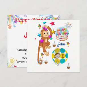 Invitación de Tarjeta de Cumpleaños Mono de Dos Añ