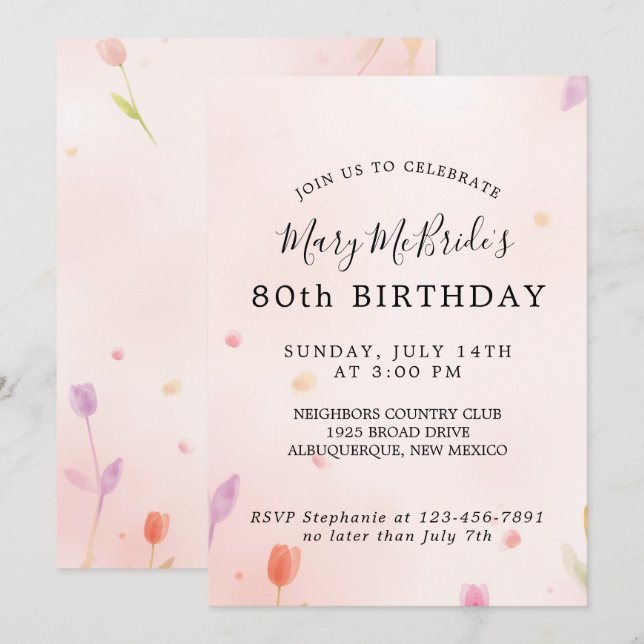 Invitación de tarjeta de cumpleaños número 80 (Anverso / Reverso)