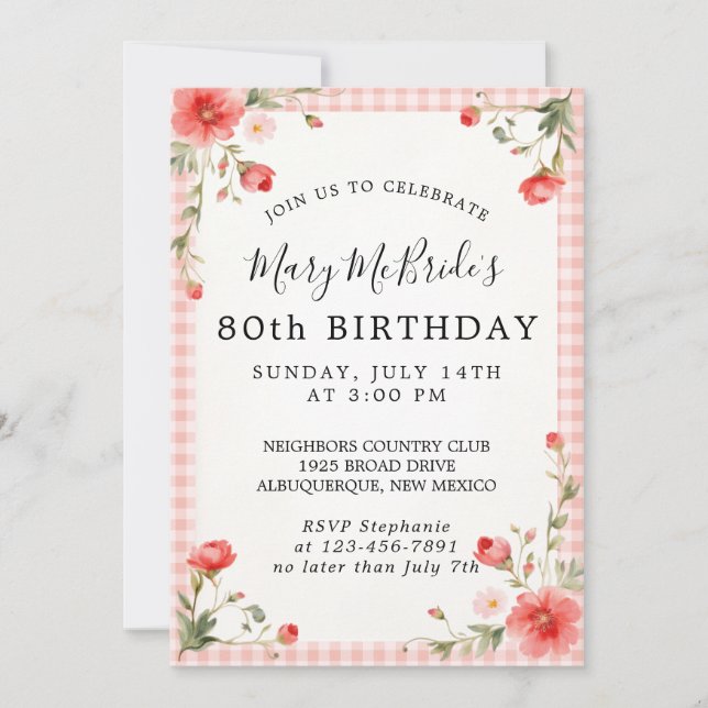 Invitación de tarjeta de cumpleaños número 80 (Anverso)