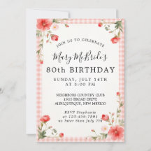 Invitación de tarjeta de cumpleaños número 80