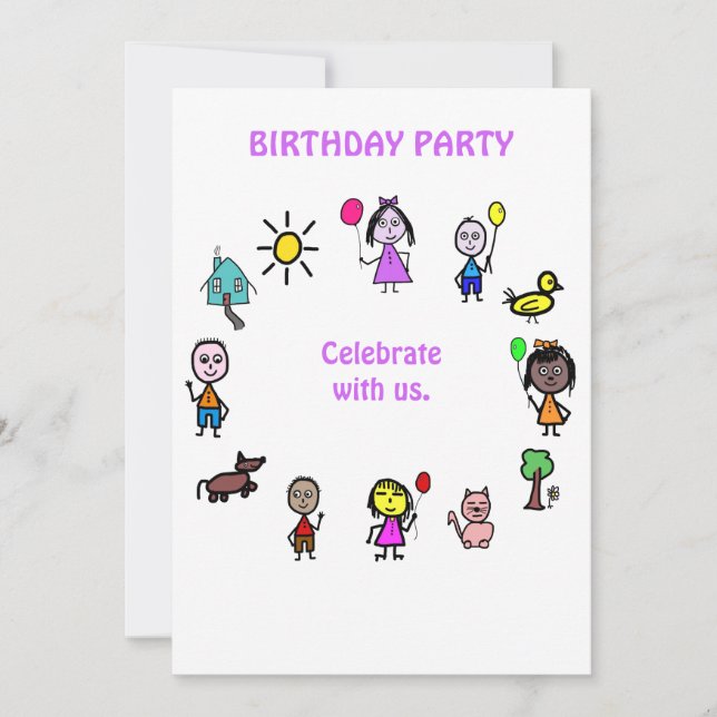 Invitación de tarjeta de cumpleaños para niños (Anverso)