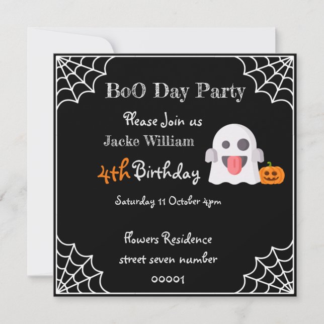 invitación de tarjeta de cumpleaños para niños BOO (Anverso)